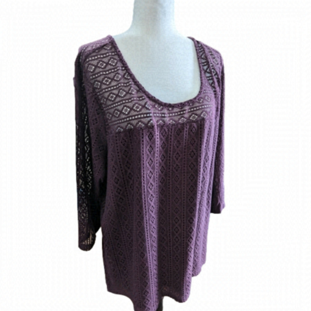 DEX Women's Burgundy   Crochet Knit Top Size 3x